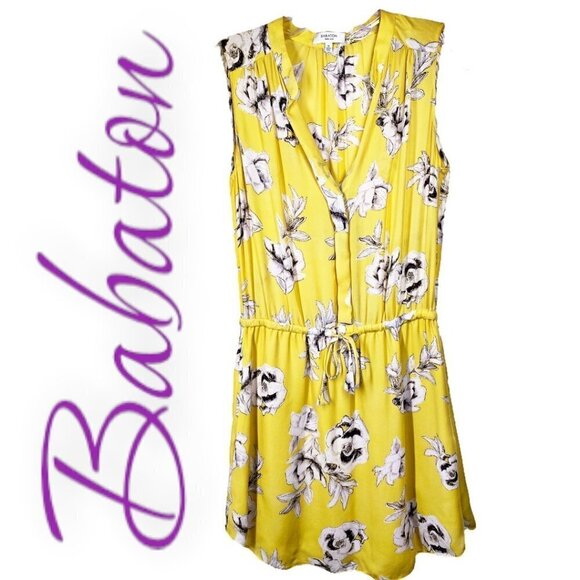 BABATON Benedict 100% Silk Yellow Floral Mini Dress, Size XS - Picture 1 of 10